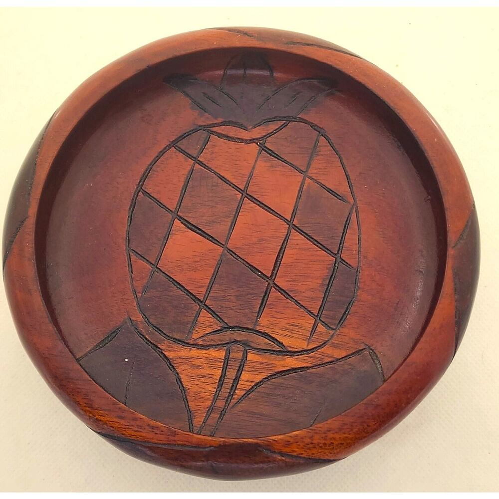 Bowl/Dish-Wood-Hand Carved-Trinket Dish-Display-Pineapple Design-6" Diameter